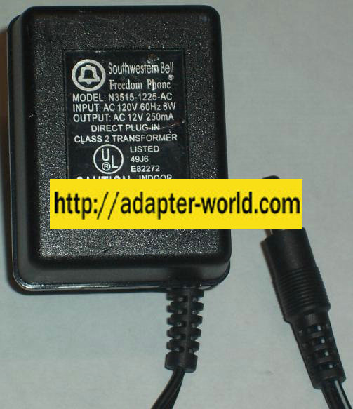 SOUTHWESTERN BELL N3515-1225-AC ADAPTER 12VDC 250MA POWER SUPPLY